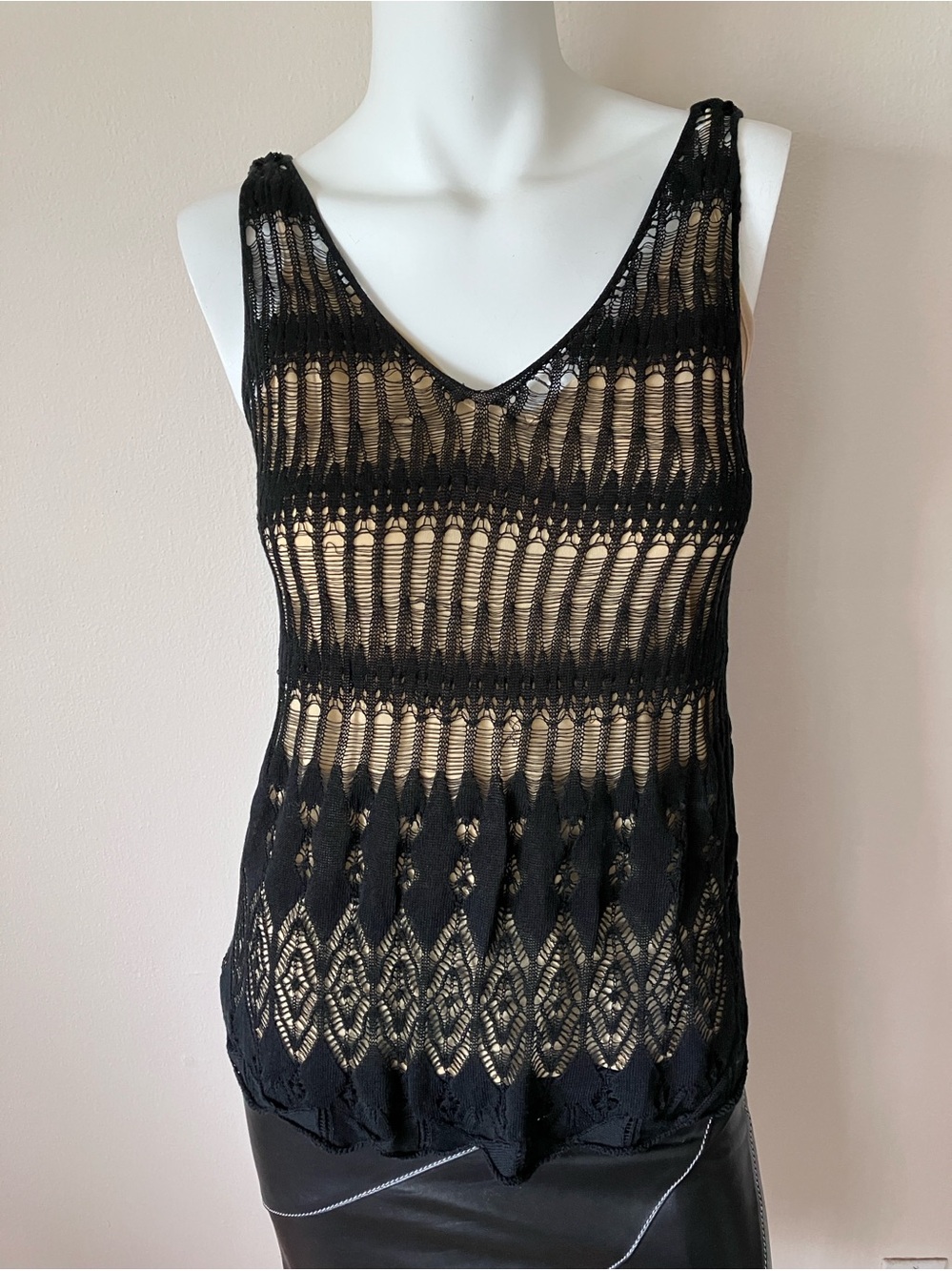 Talbots Black Crochet V-Neck Sleeveless Tank